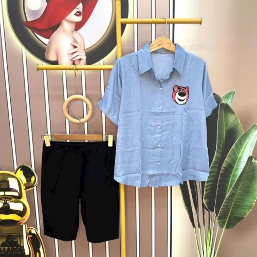 Đồ bộ quần lửng áo sơ mi tay ngắn cổ bẻ