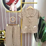 Đồ bộ quần lửng áo tay ngắn cổ lá sen caro