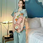 Đồ bộ quần lửng áo tay ngắn cổ lá sen hoạ tiết