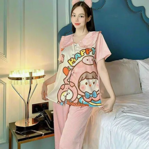 Đồ bộ quần lửng áo tay ngắn cổ lá sen hoạ tiết