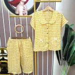 Đồ bộ quần lửng áo tay ngắn cổ sen caro