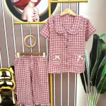 Đồ bộ quần lửng áo tay ngắn cổ sen caro