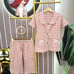 Đồ bộ quần lửng áo tay ngắn cổ sen caro
