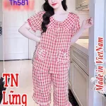 Đồ bộ quần lửng áo tay ngắn cổ sen caro