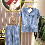 Đồ bộ quần lửng áo tay ngắn cổ sen caro
