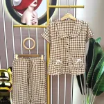 Đồ bộ quần lửng áo tay ngắn cổ sen caro