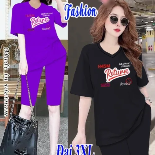 Đồ bộ quần lửng áo tay ngắn cổ tim form rộng