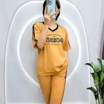 Đồ bộ quần lửng áo tay ngắn cổ tim in chữ form rộng