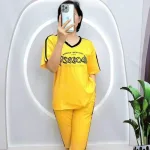 Đồ bộ quần lửng áo tay ngắn cổ tim in chữ form rộng
