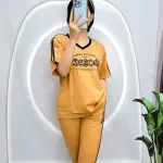 Đồ bộ quần lửng áo tay ngắn cổ tim in chữ form rộng