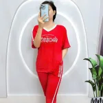 Đồ bộ quần lửng áo tay ngắn cổ tim in chữ form rộng