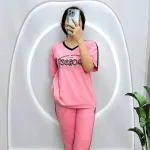 Đồ bộ quần lửng áo tay ngắn cổ tim in chữ form rộng