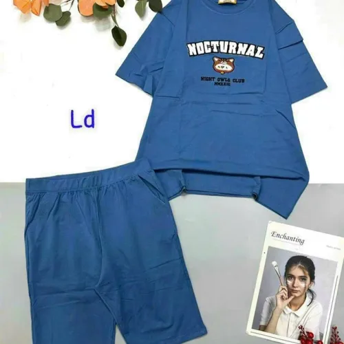 Đồ bộ quần lửng áo tay ngắn cổ tròn in chữ