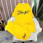 Đồ bộ quần lửng áo tay ngắn cổ tròn in chữ