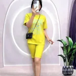 Đồ bộ quần lửng áo tay ngắn in chữ