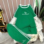 Đồ bộ quần lửng áo tay ngắn in chữ phối viền trắng