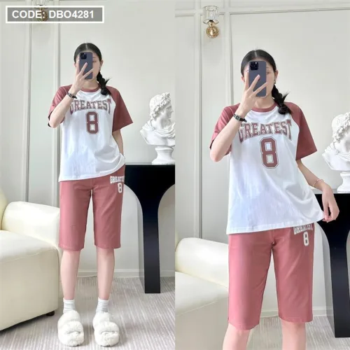 Đồ bộ quần lửng áo tay ngắn in chữ và in số 8