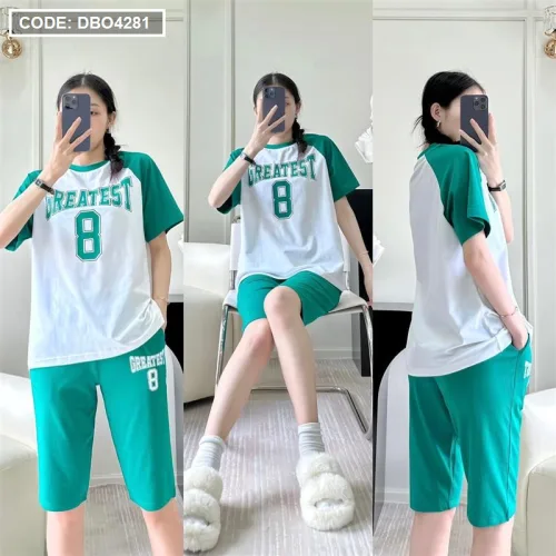 Đồ bộ quần lửng áo tay ngắn in chữ và in số 8