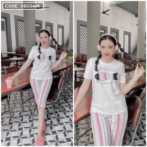 Đồ bộ quần lửng áo tay ngắn in hình cá