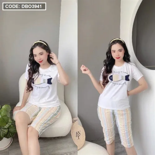 Đồ bộ quần lửng áo tay ngắn in hình cá