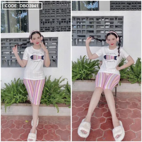 Đồ bộ quần lửng áo tay ngắn in hình cá