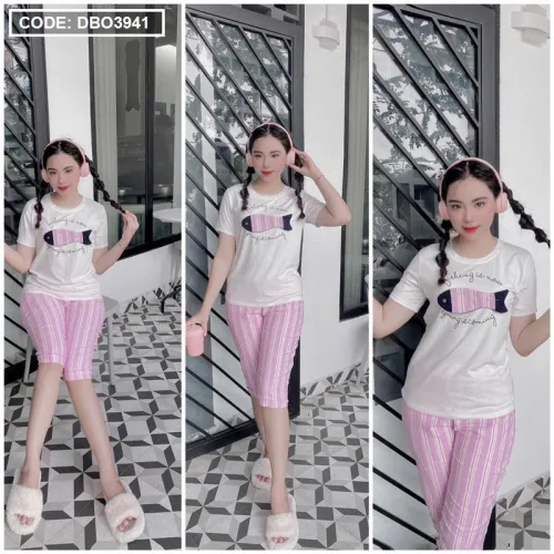 Đồ bộ quần lửng áo tay ngắn in hình cá