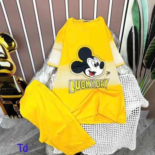 Đồ bộ quần lửng áo tay ngắn in hình chuột mickey