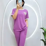 Đồ bộ quần lửng áo tay ngắn phối viền in hình