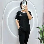Đồ bộ quần lửng áo tay ngắn phối viền in hình