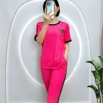 Đồ bộ quần lửng áo tay ngắn phối viền in hình