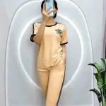 Đồ bộ quần lửng áo tay ngắn phối viền in hình