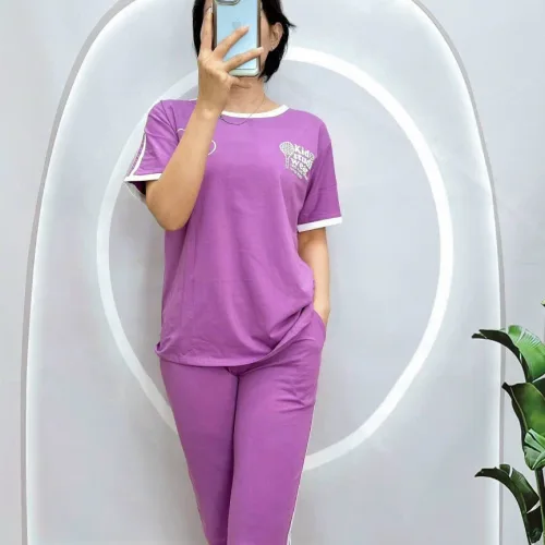Đồ bộ quần lửng áo tay ngắn phối viền in hình
