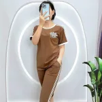 Đồ bộ quần lửng áo tay ngắn phối viền in hình