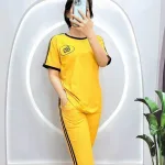 Đồ bộ quần lửng áo tay ngắn phối viền in hình