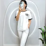 Đồ bộ quần lửng áo tay ngắn phối viền in hình
