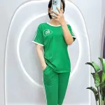 Đồ bộ quần lửng áo tay ngắn phối viền in hình