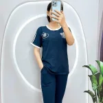 Đồ bộ quần lửng áo tay ngắn phối viền in hình