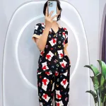 Đồ bộ quần lửng pijama áo tay ngắn cổ bẻ hoạ tiết