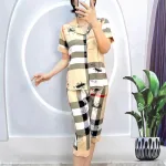 Đồ bộ quần lửng pijama áo tay ngắn cổ bẻ hoạ tiết