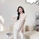 Đồ bộ quần lửng pijama áo tay ngắn cổ bẻ màu trơn