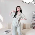 Đồ bộ quần lửng pijama áo tay ngắn cổ bẻ màu trơn