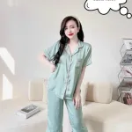Đồ bộ quần lửng pijama áo tay ngắn cổ bẻ màu trơn