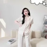 Đồ bộ quần lửng pijama áo tay ngắn cổ bẻ màu trơn