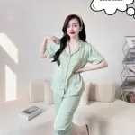 Đồ bộ quần lửng pijama áo tay ngắn cổ bẻ màu trơn