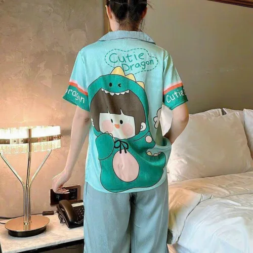 Đồ bộ quần lửng pijama tay ngắn cổ bẻ hoạ tiết
