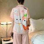 Đồ bộ quần lửng pijama tay ngắn cổ bẻ hoạ tiết