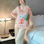 Đồ bộ quần lửng pijama tay ngắn cổ bẻ hoạ tiết