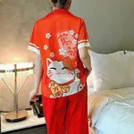 Đồ bộ quần lửng pijama tay ngắn cổ bẻ hoạ tiết