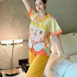 Đồ bộ quần lửng pijama tay ngắn cổ bẻ hoạ tiết