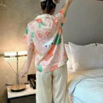 Đồ bộ quần lửng pijama tay ngắn cổ bẻ hoạ tiết